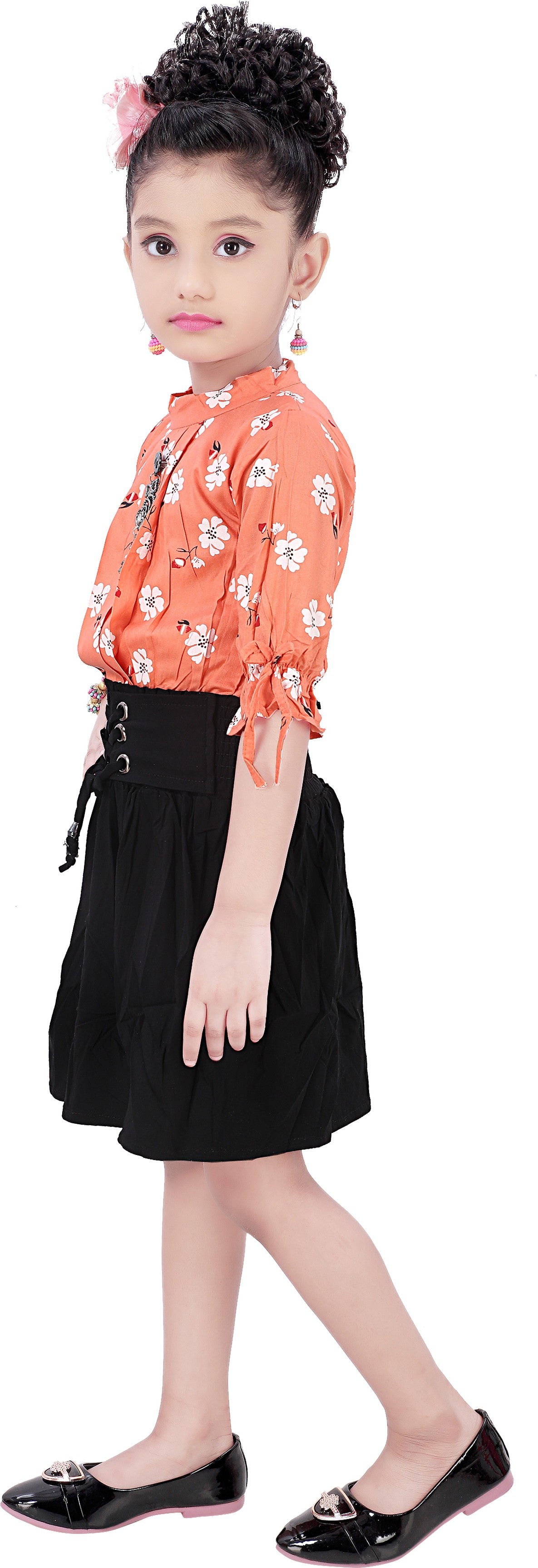 Orange Viscose Rayon Dress For Girls