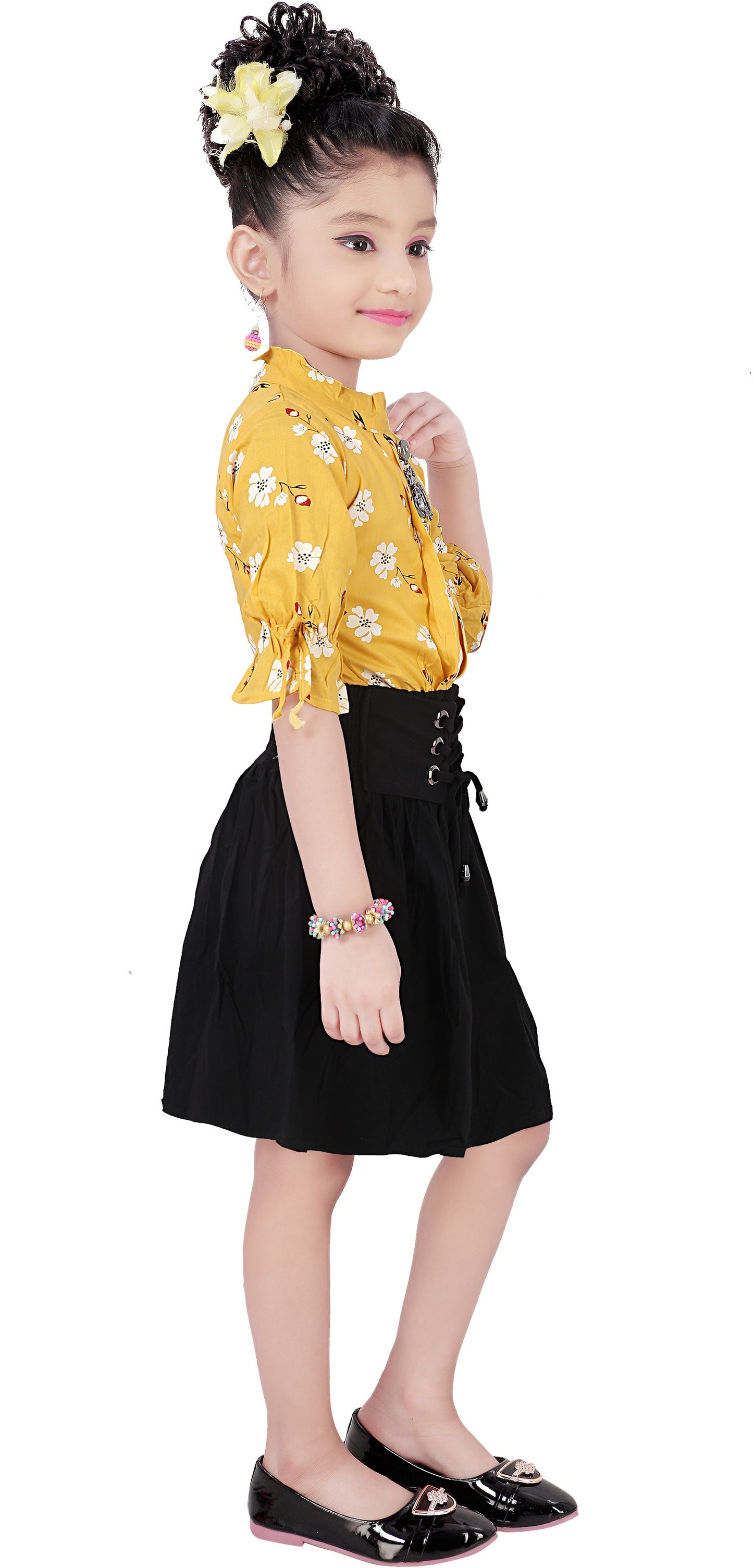 Yellow Viscose Rayon Dress For Girls