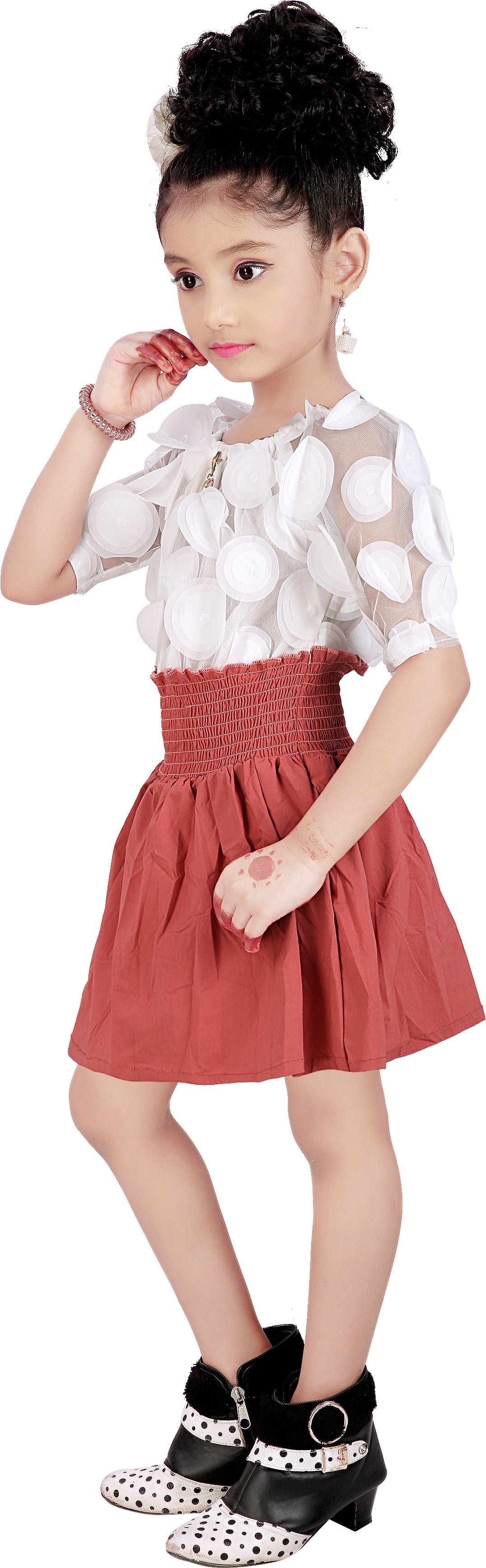Coral Viscose Rayon Dress For Girls