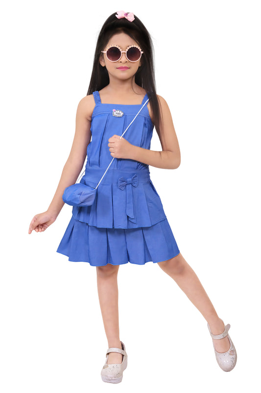 Blue Pleated Denim Frock For girls