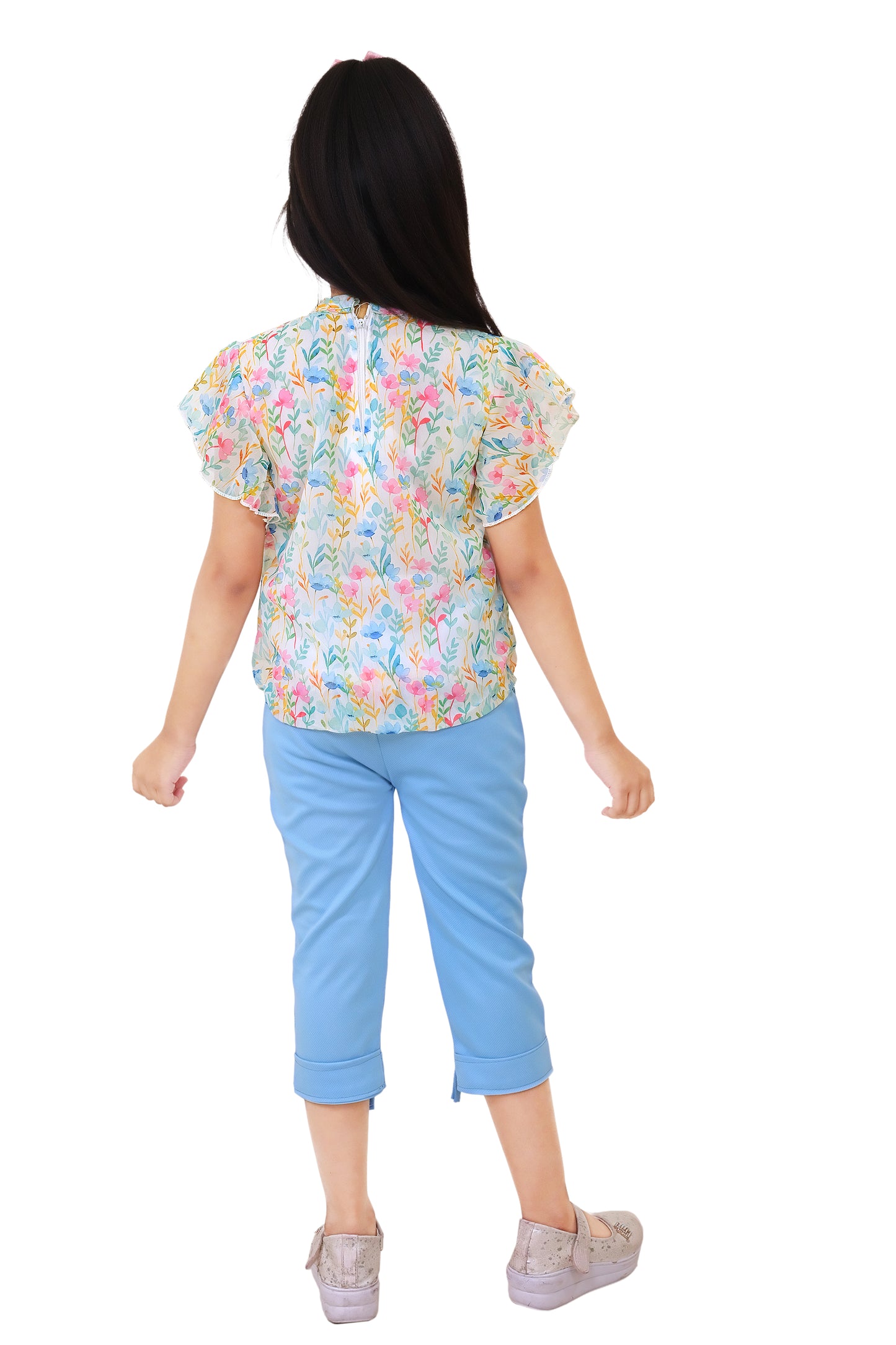 Multi Printed Georgette Top & Capri For Girls