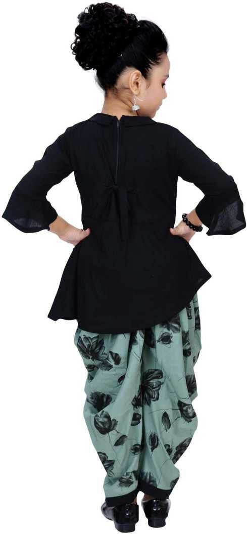 Grey & Black Viscose Rayon Kids Apparel Combo For Girls