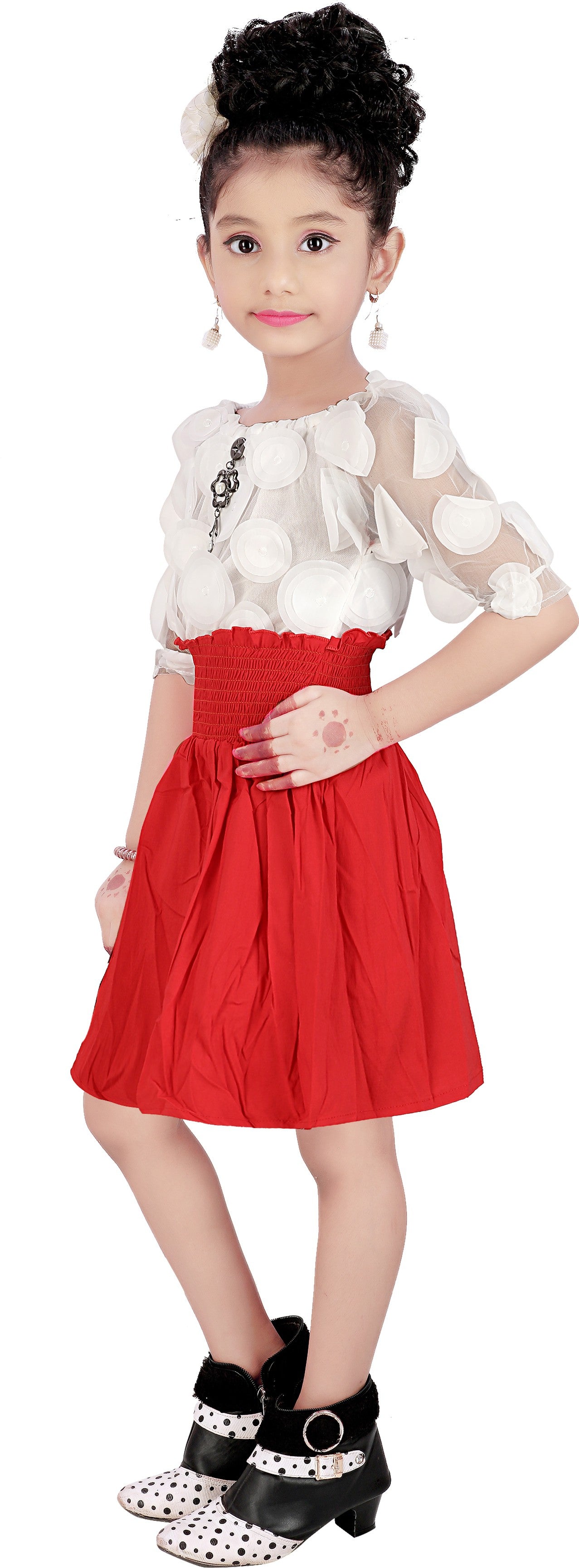 Red Viscose Rayon Dress For Girls
