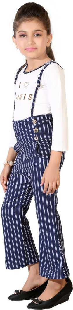 Blue Polyester Kids Dungaree Romper For Girls