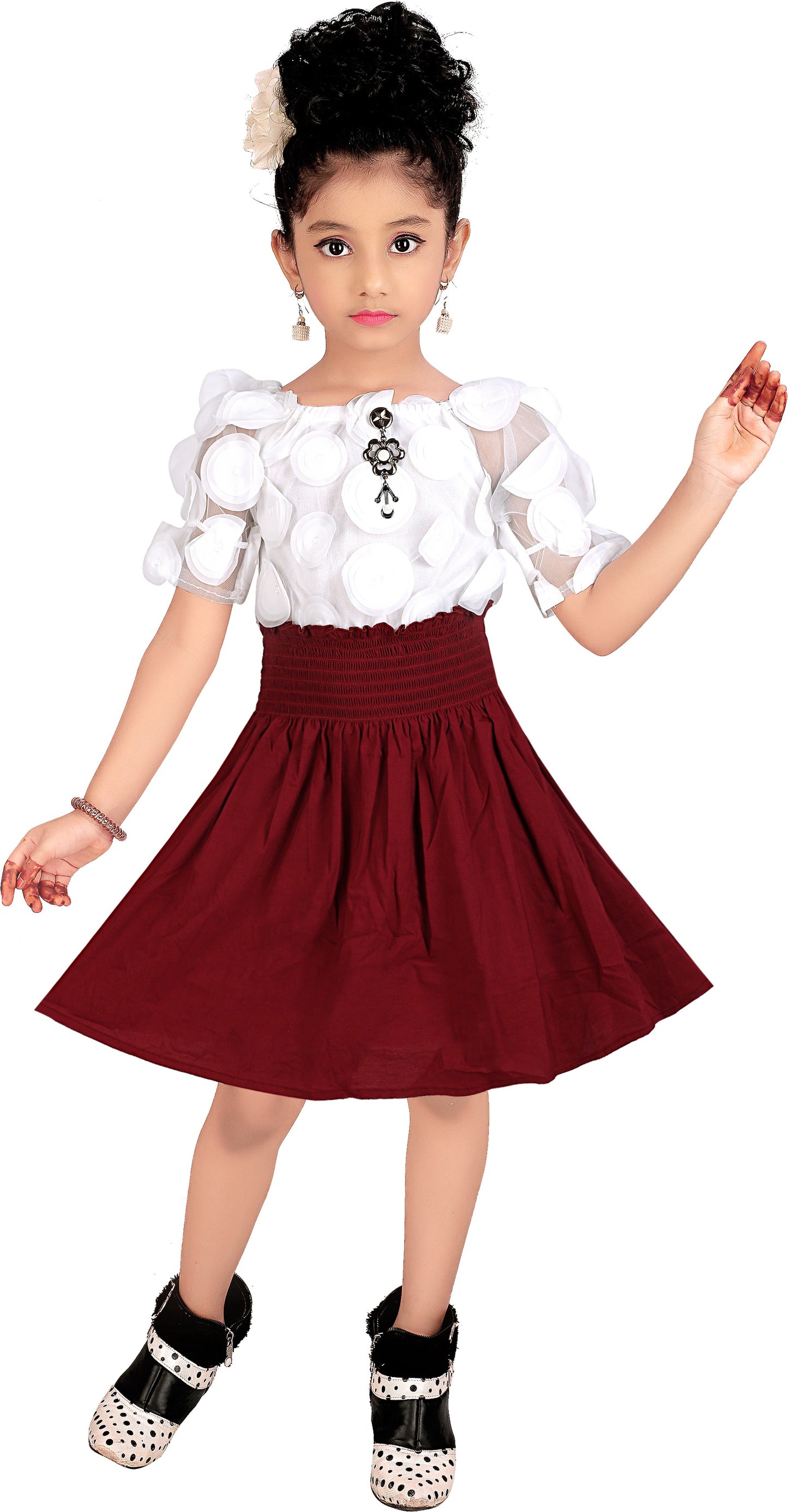 Maroon Viscose Rayon Dress For Girls
