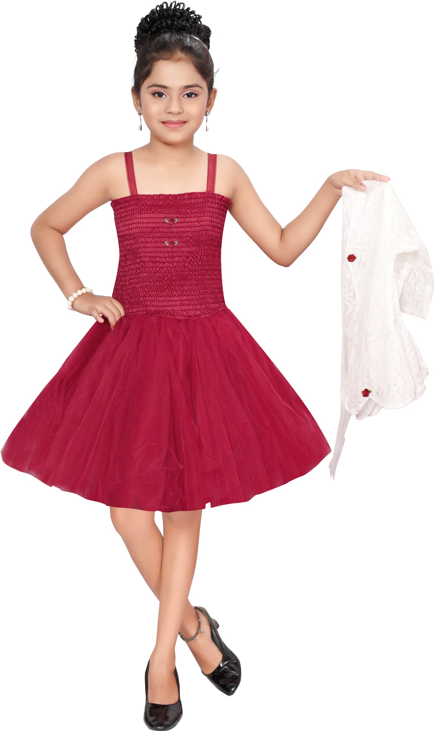 Maroon Net Dress For Girls