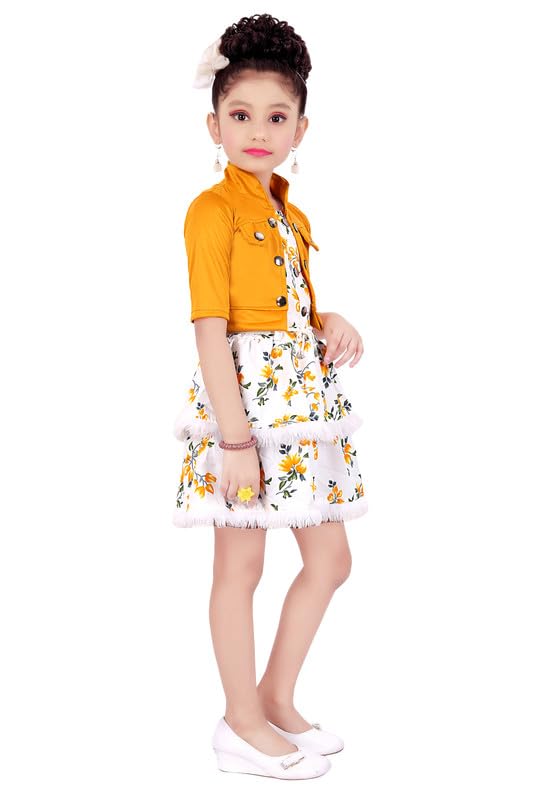 Yellow Cotton Blend Dress For Girls