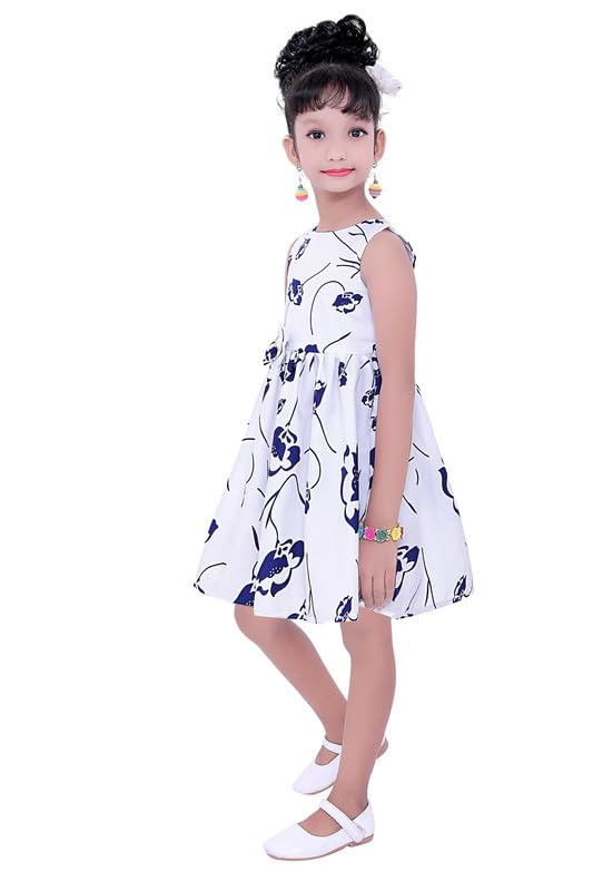 Blue Cotton Blend Dress For Baby Girls