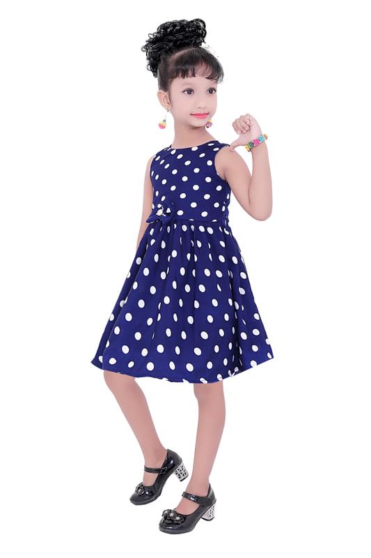 Blue Cotton Blend Dress For Baby Girls