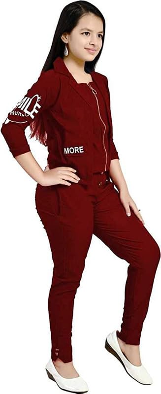 Maroon Polycotton Two Piece Set For Girls.