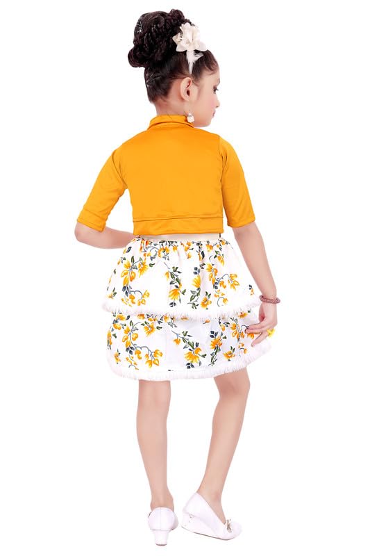 Yellow Cotton Blend Dress For Girls