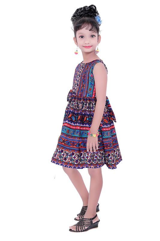 Multicolor Cotton Blend Dress For Baby Girls