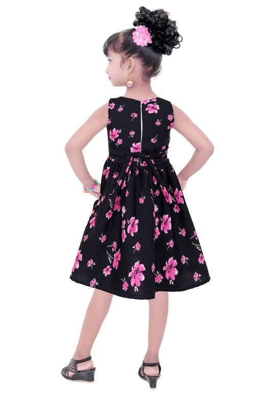 Black Cotton Blend Dress For Baby Girls