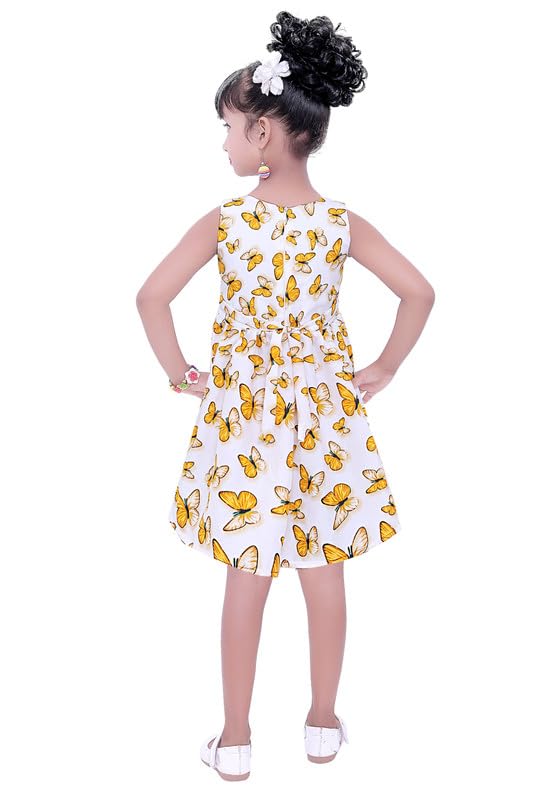 Yellow Cotton Blend Dress For Baby Girls