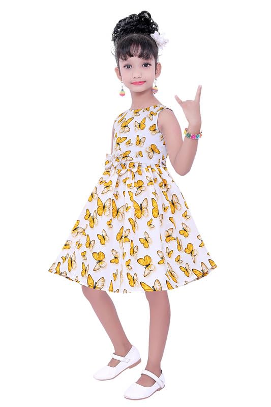 Yellow Cotton Blend Dress For Baby Girls