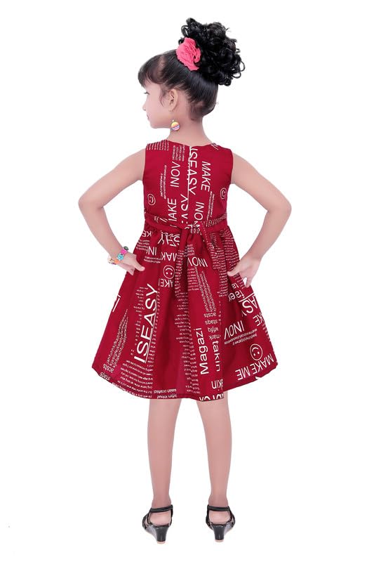 Maroon Cotton Blend Dress For Baby Girls