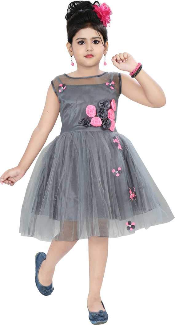 Grey Net Dress For Girls