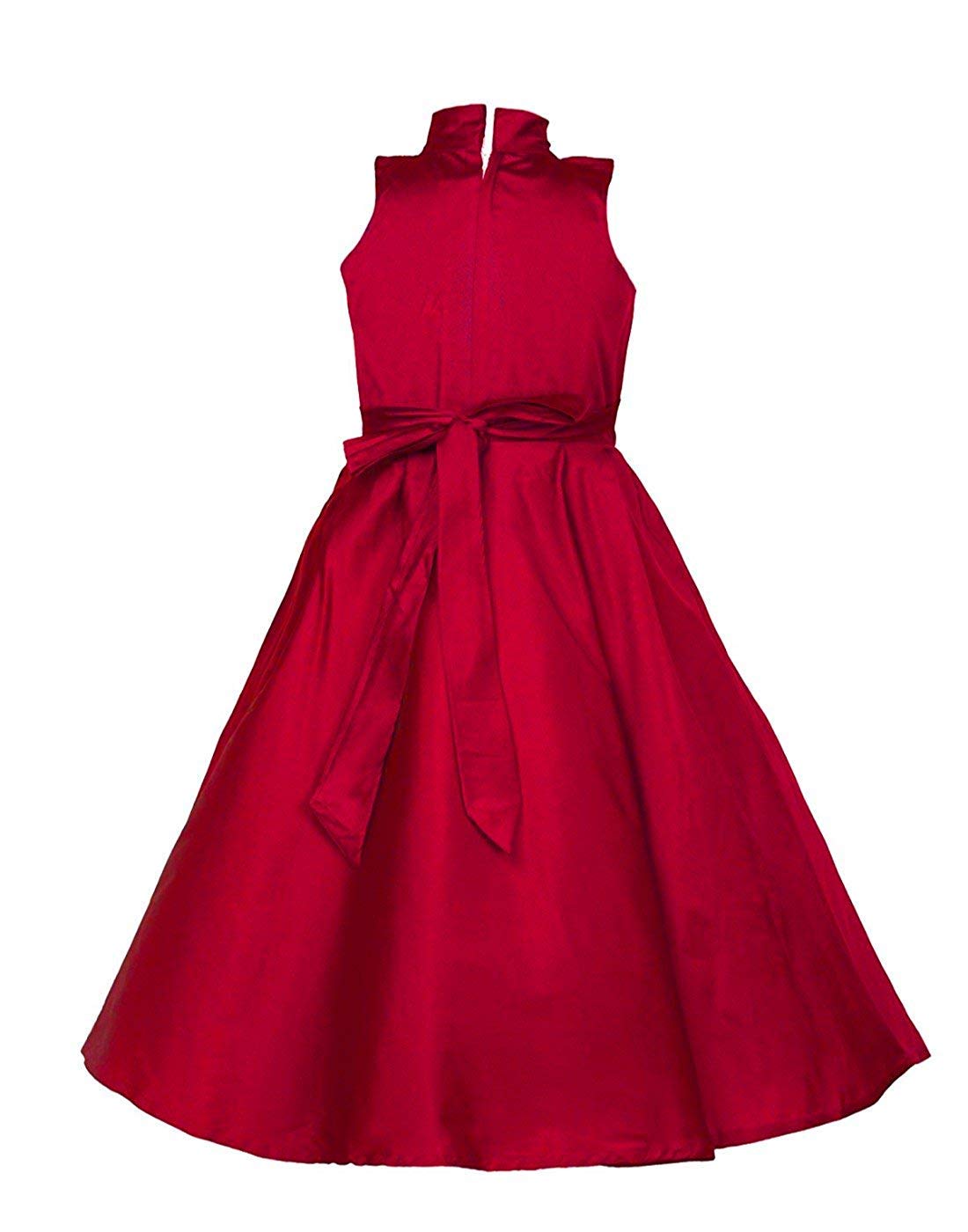 Red Cotton Blend Dress For Girls