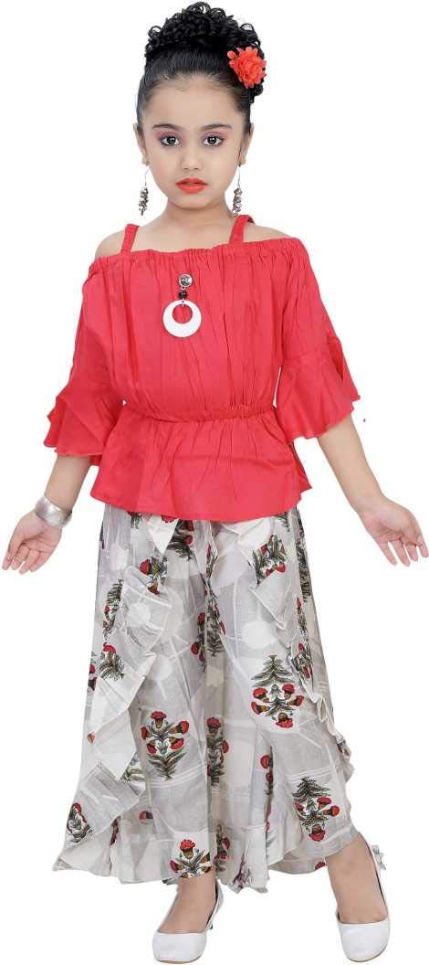 Red Viscose Rayon Kids Apparel Combo For Girls