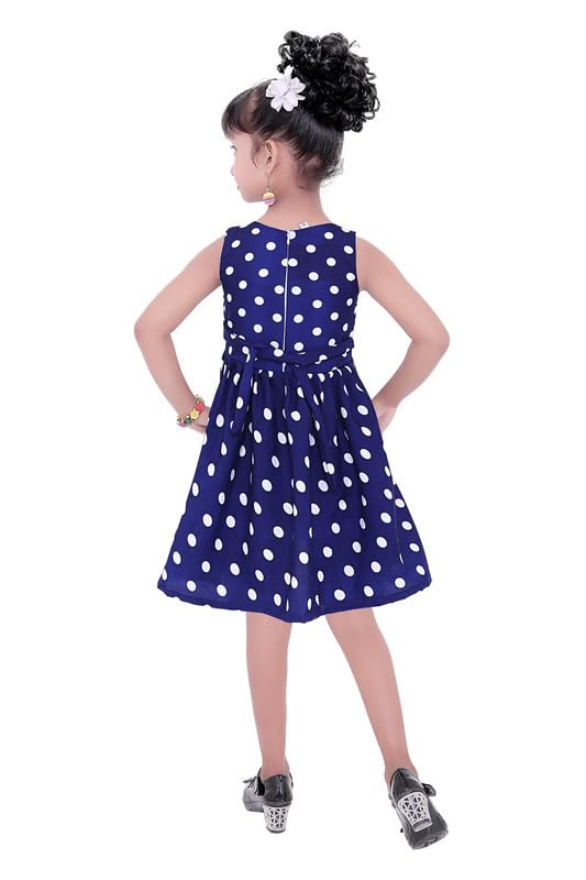 Blue Cotton Blend Dress For Baby Girls