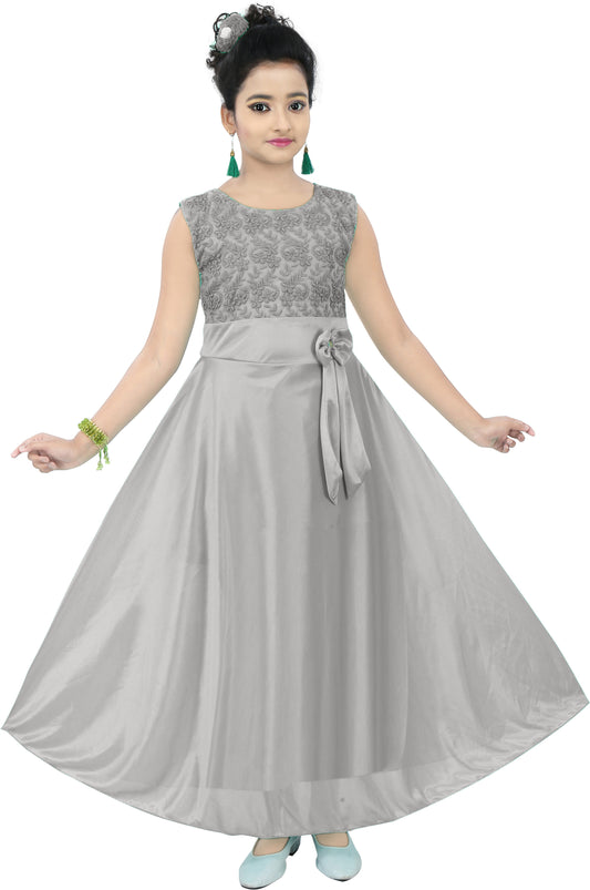 Grey Lycra Blend Dress For Baby Girls