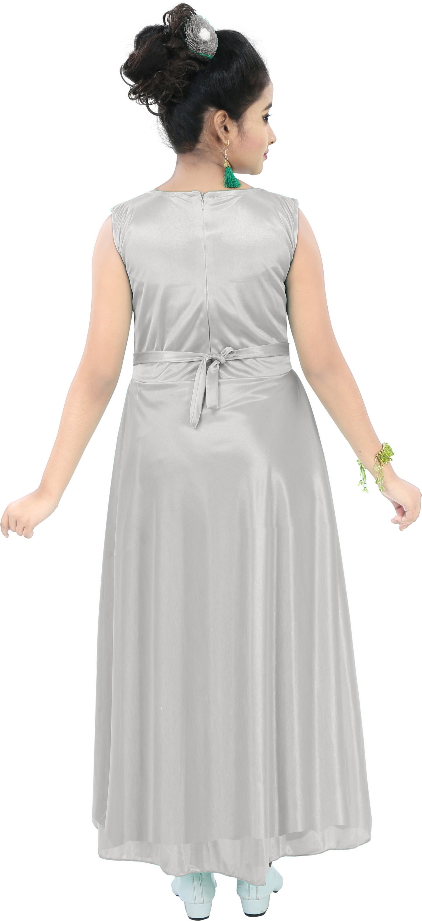 Grey Lycra Blend Dress For Baby Girls