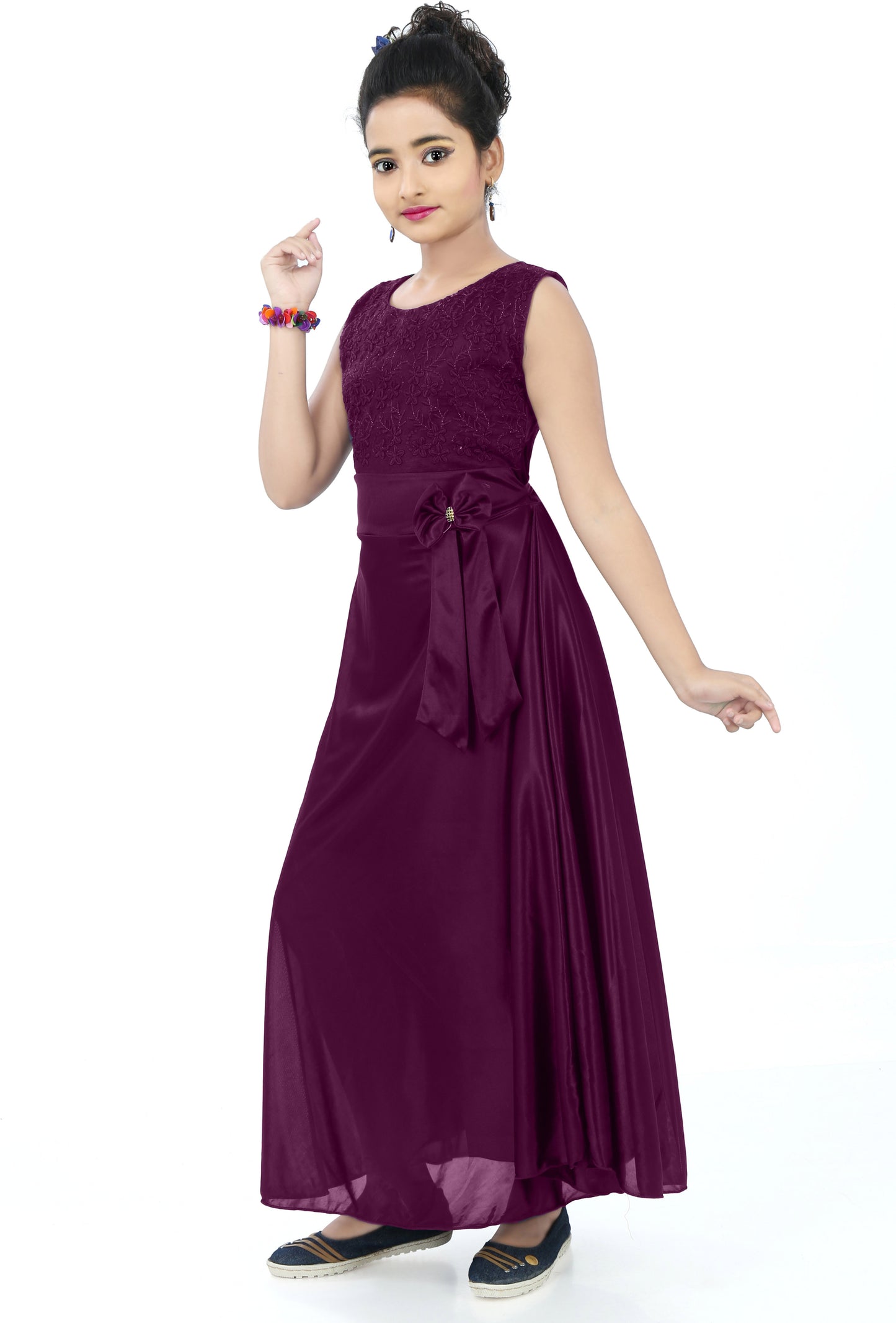 Wine Lycra Blend Dress For Baby Girls
