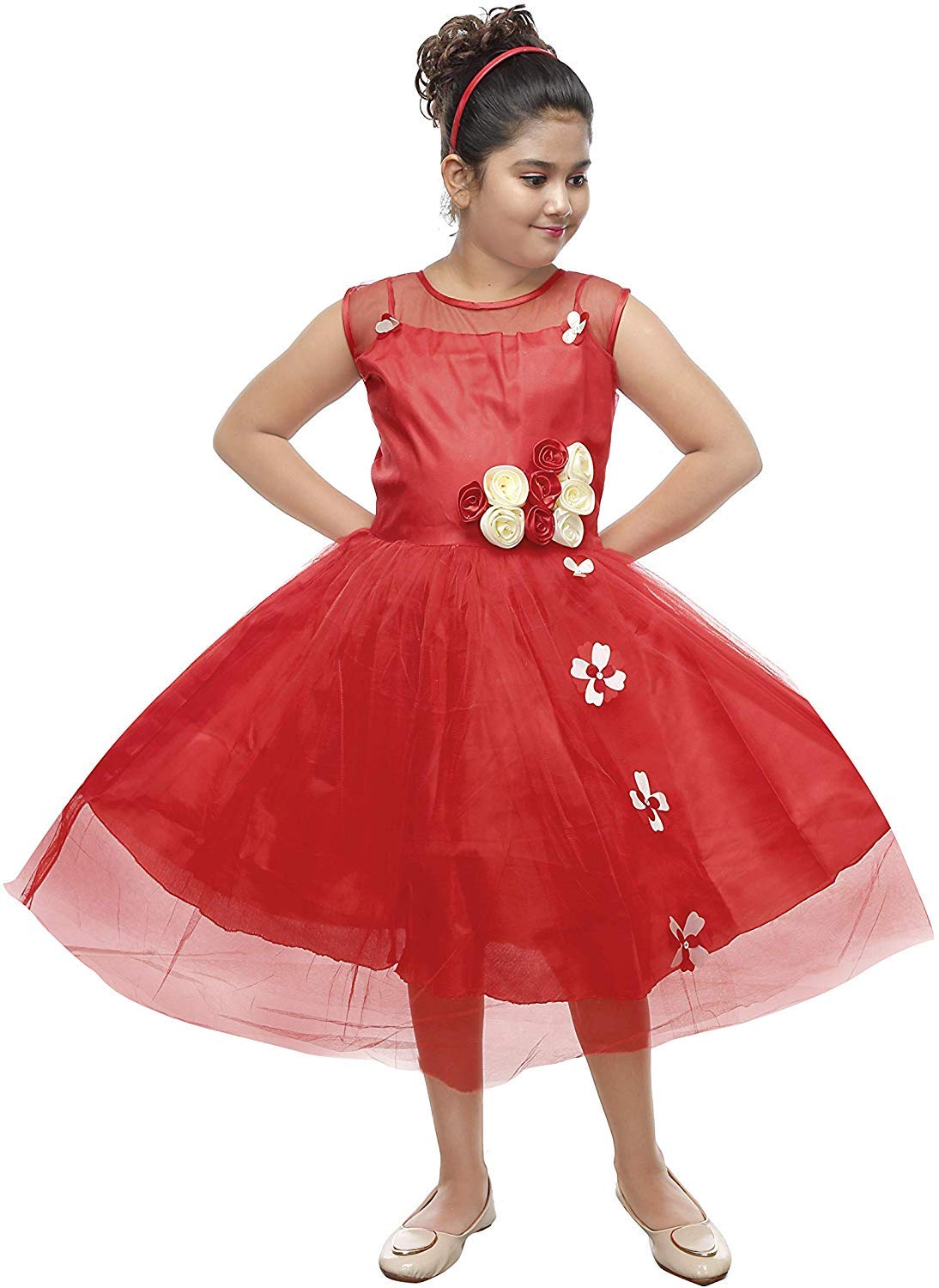 Red Net Dress For Girls