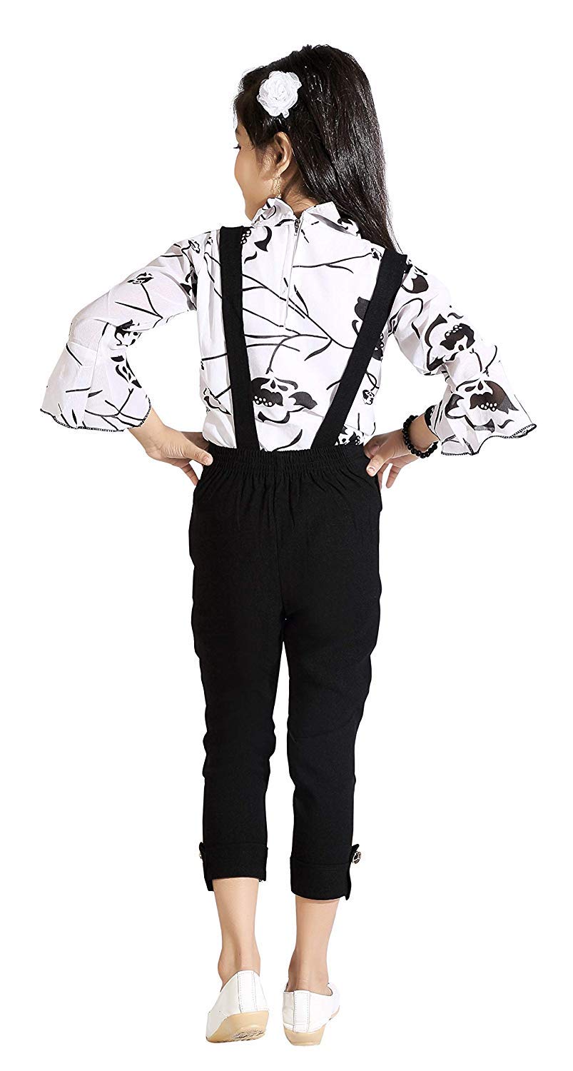 Black Cotton Blend Kids Dungaree Romper For Girls