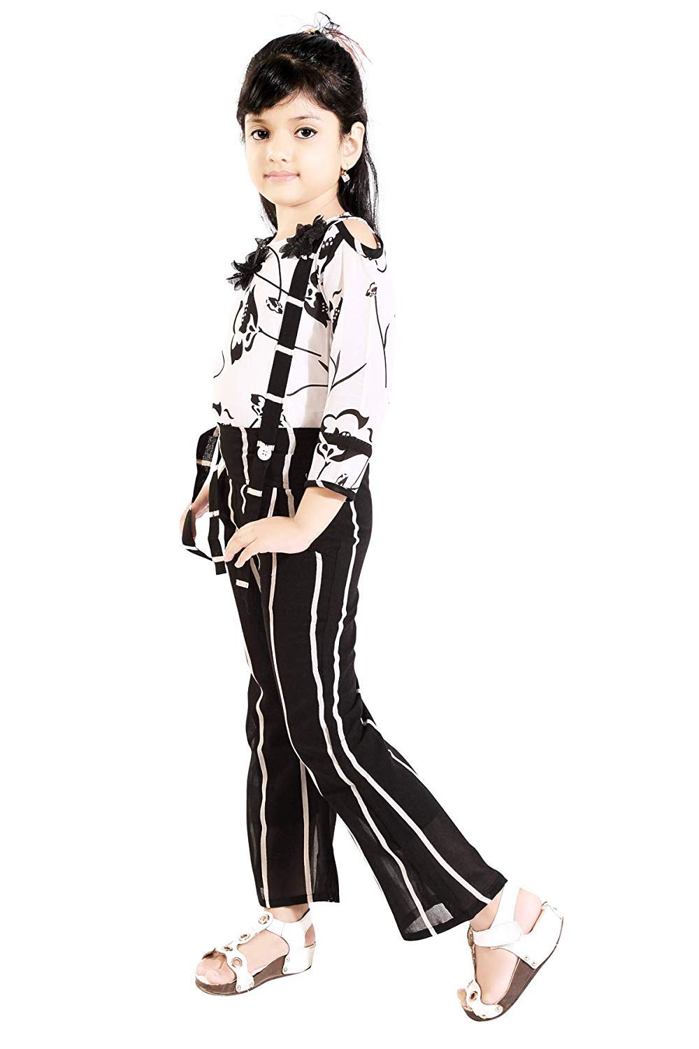 Black Cotton Blend Kids Dungaree Romper For Girls