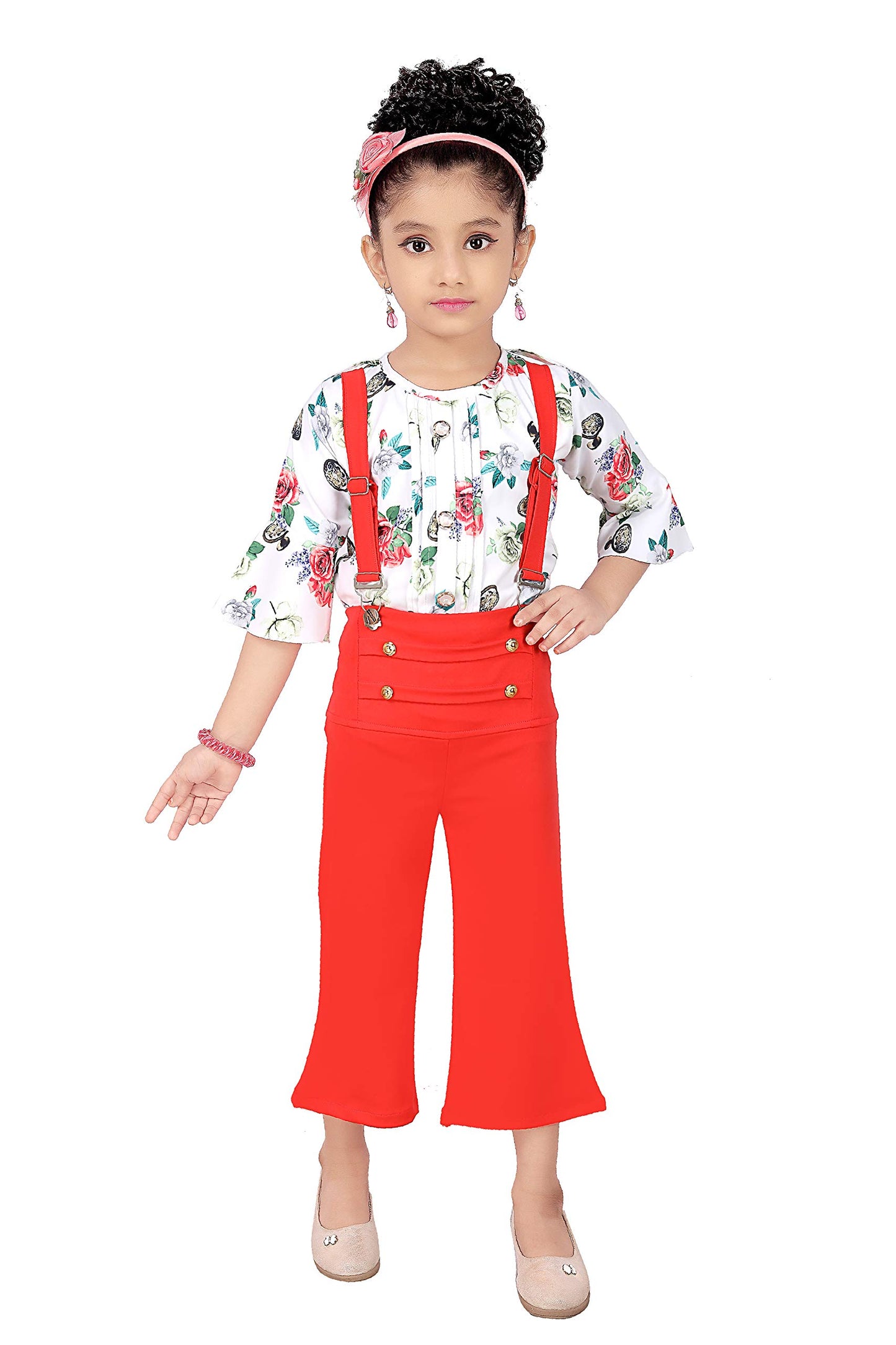 Coral Cotton Blend Kids Dungaree Romper For Girls