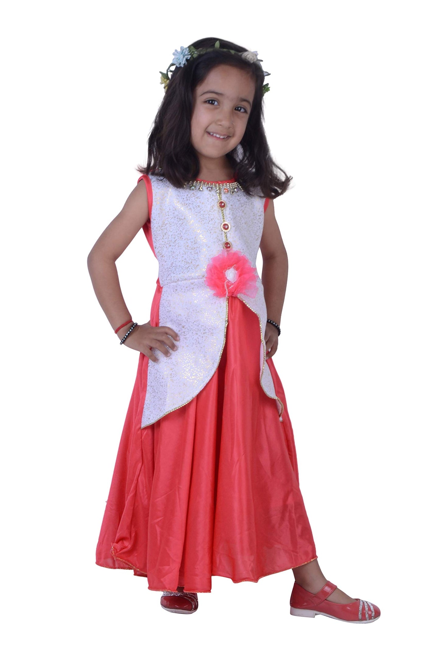 Carrot Satin Dress For Girls