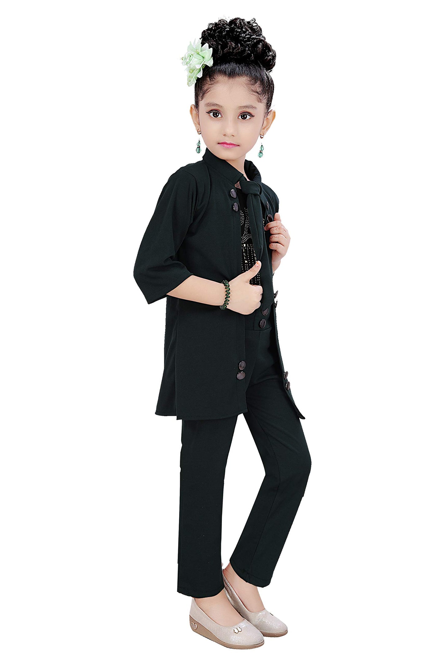 Green Cotton Blend Kids Apparel Combo For Girls