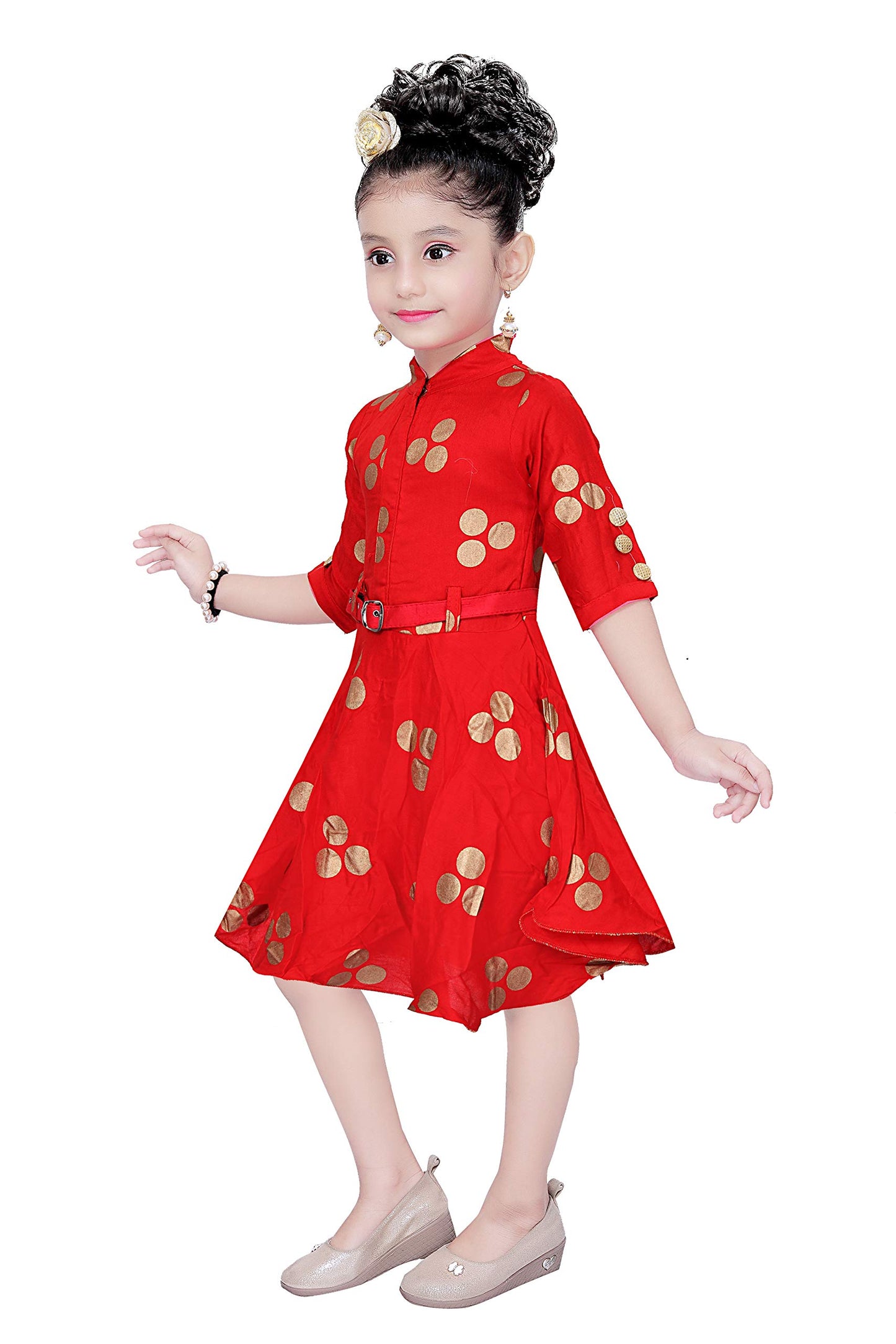 Red Viscose Rayon Dress For Girls