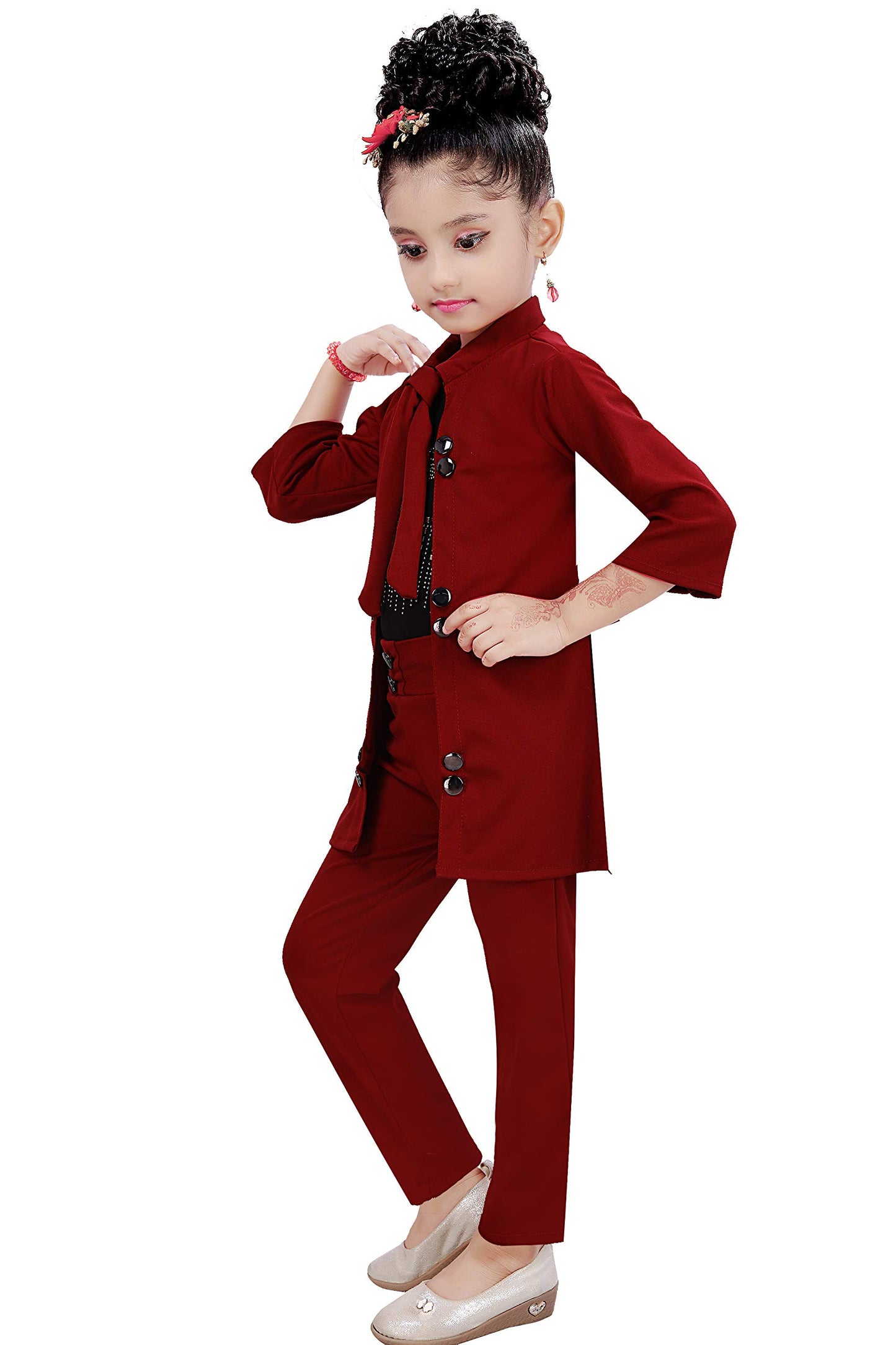 Maroon Cotton Blend Kids Apparel Combo For Girls