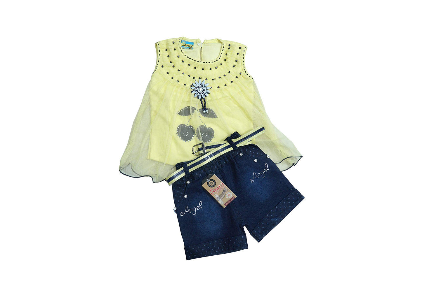 Yellow Cotton Blend Kids Apparel Combo For Girls