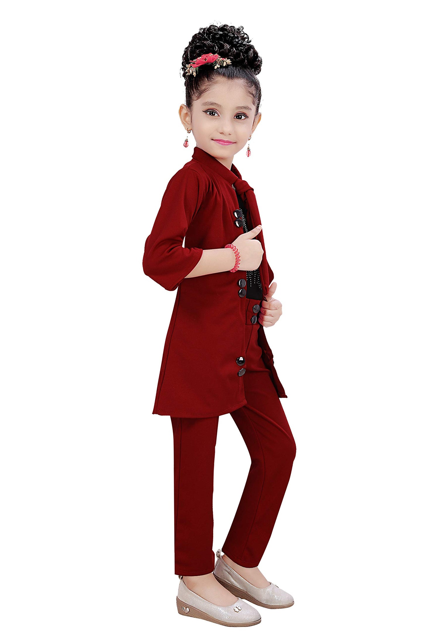 Maroon Cotton Blend Kids Apparel Combo For Girls