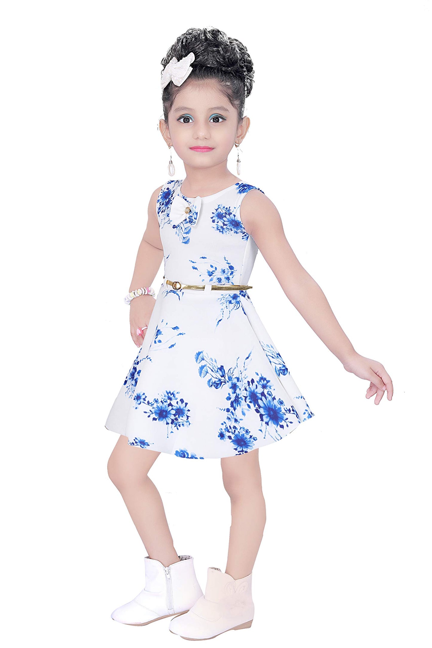 Blue Cotton Blend Dress For Girls