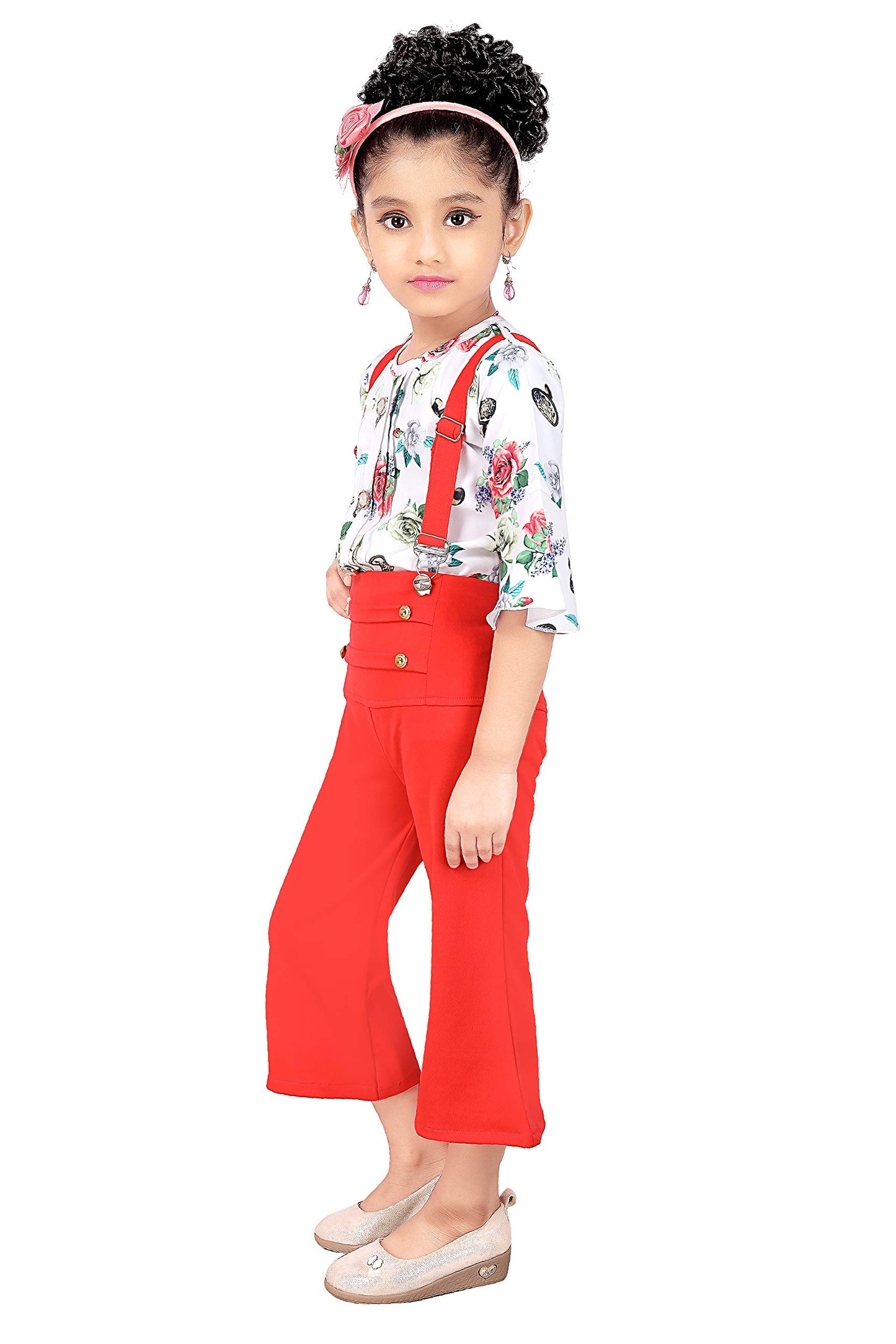 Coral Cotton Blend Kids Dungaree Romper For Girls