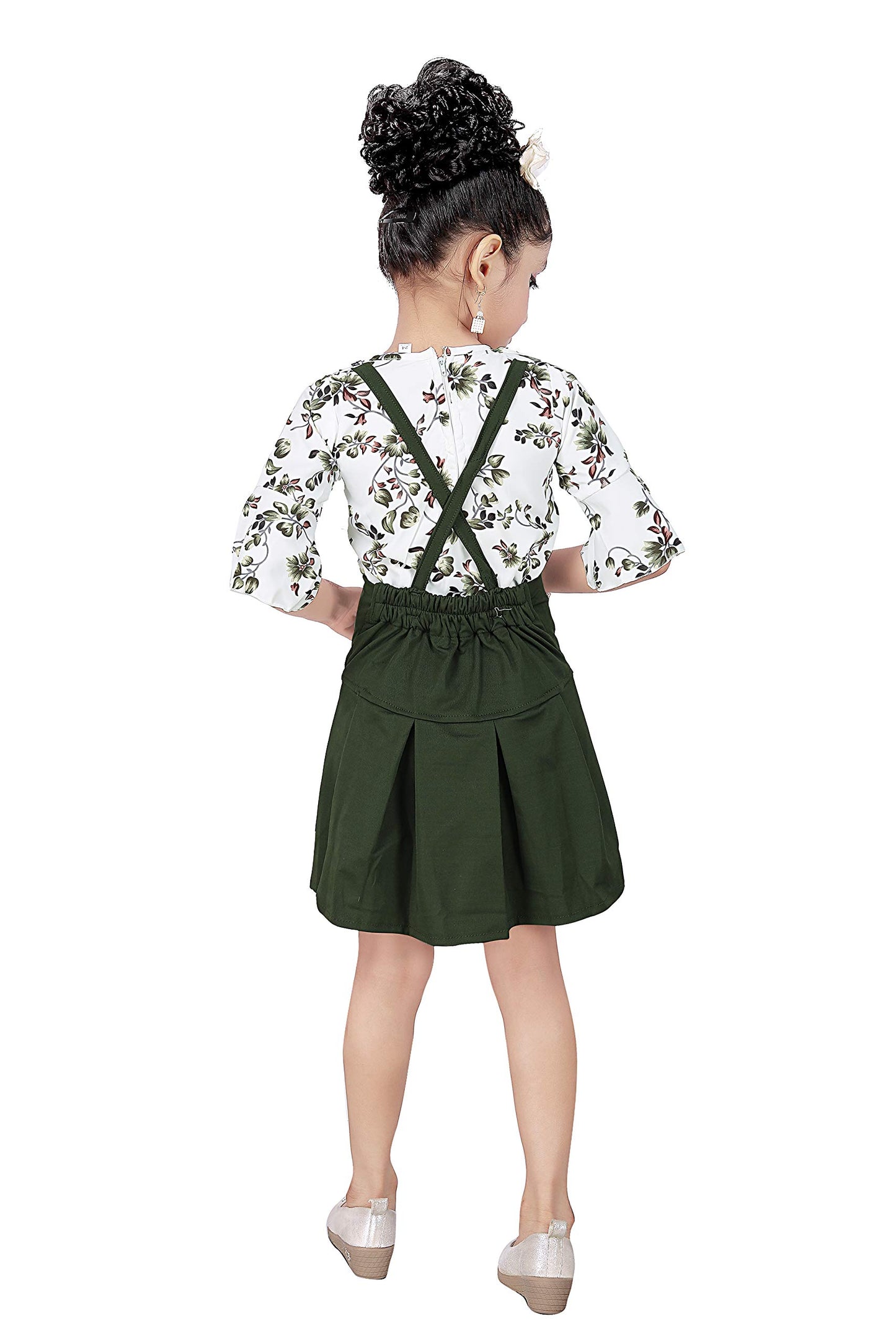 Green Cotton Blend Kids Dungaree Romper For Girls