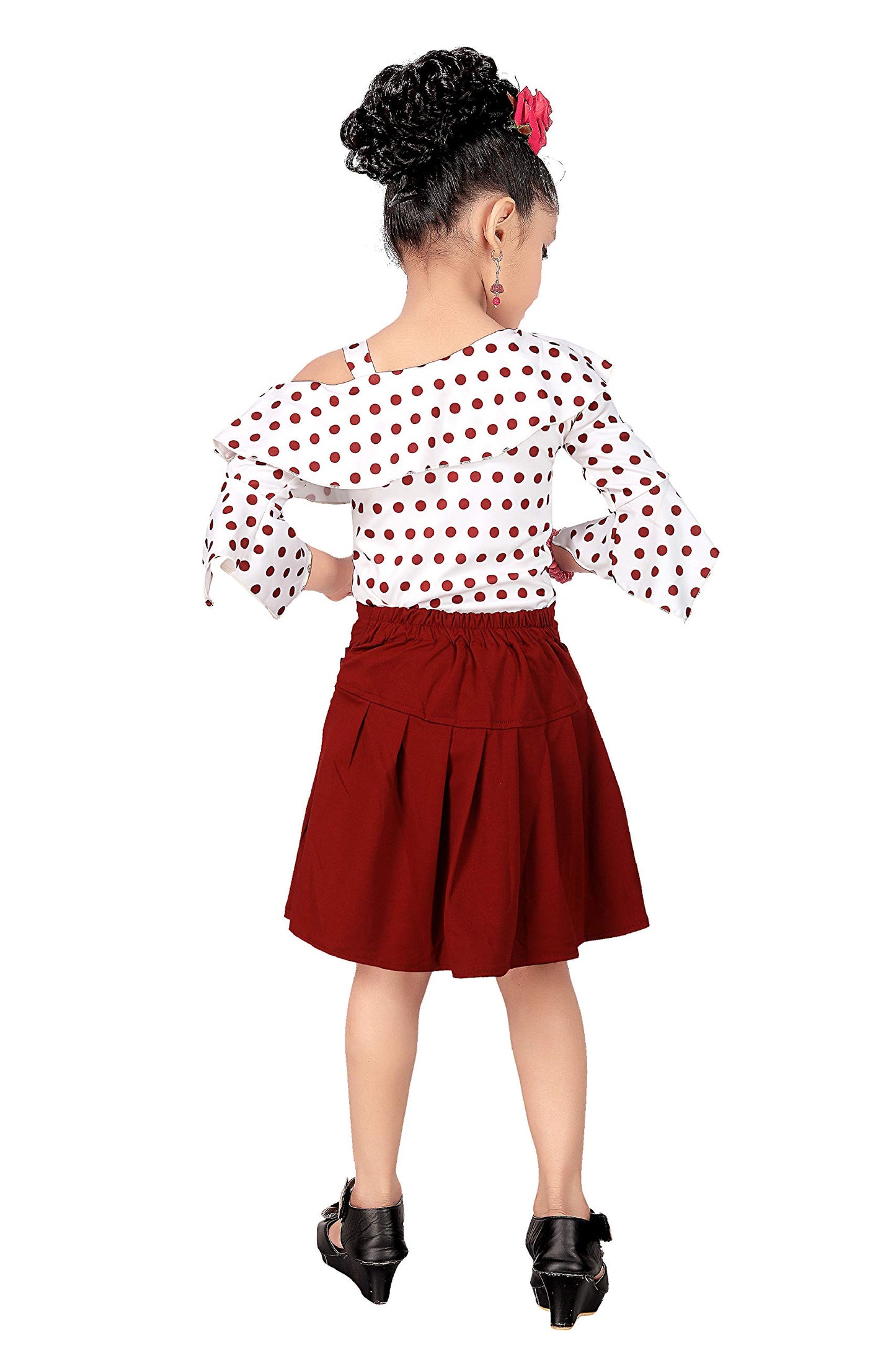 Maroon Cotton Blend Kids Apparel Combo For Girls