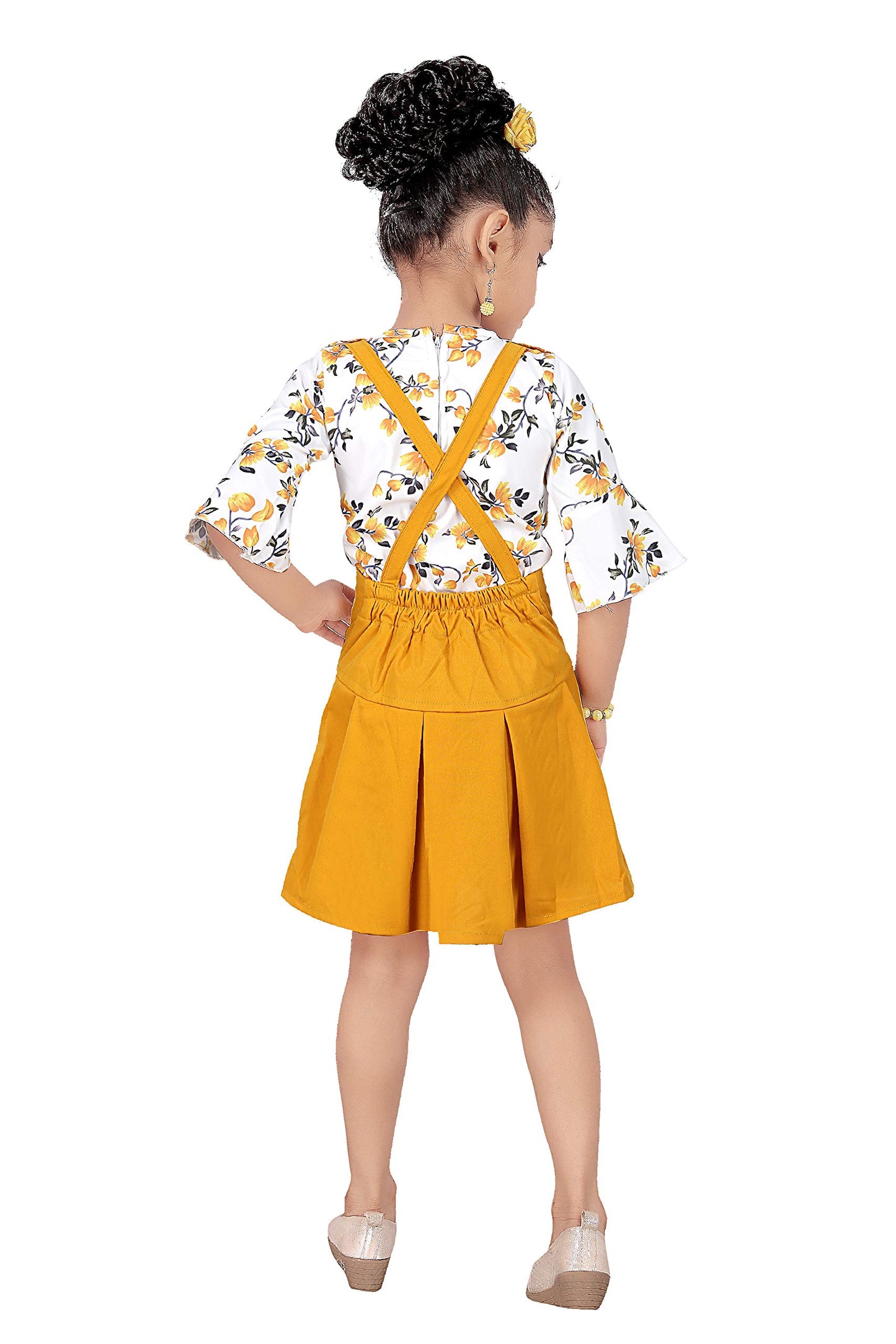 Yellow Cotton Blend Kids Dungaree Romper For Girls