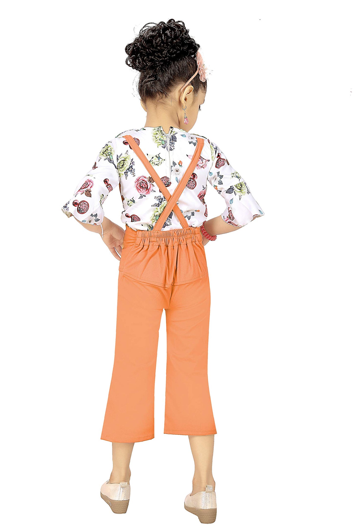 Peach Cotton Blend Kids Dungaree Romper For Girls