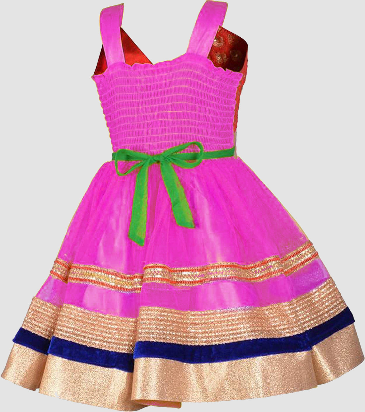 Pink&Green Net Dress For Girls