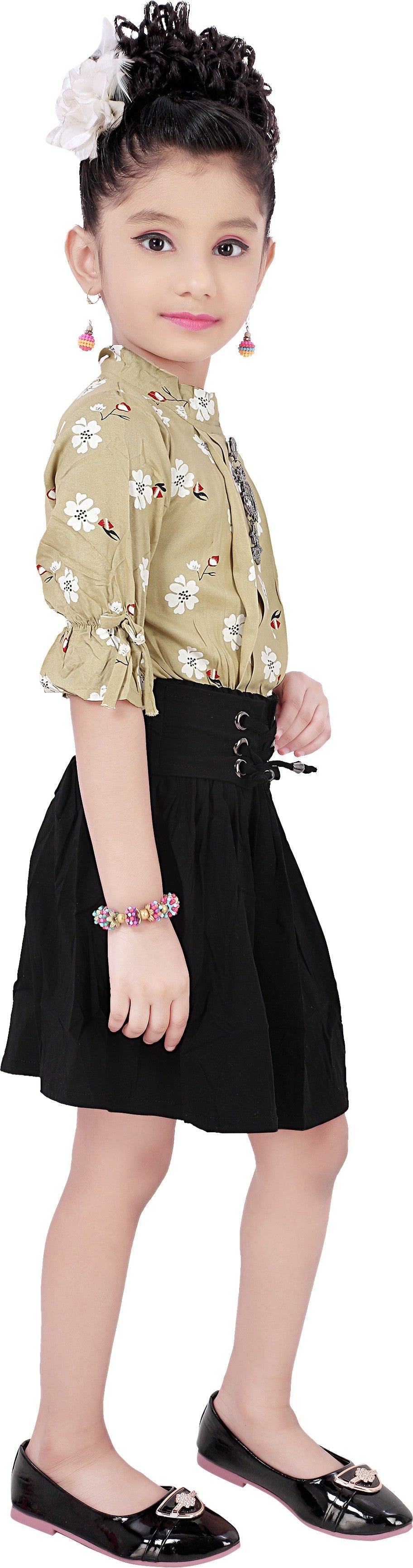 Beige Viscose Rayon Dress For Girls