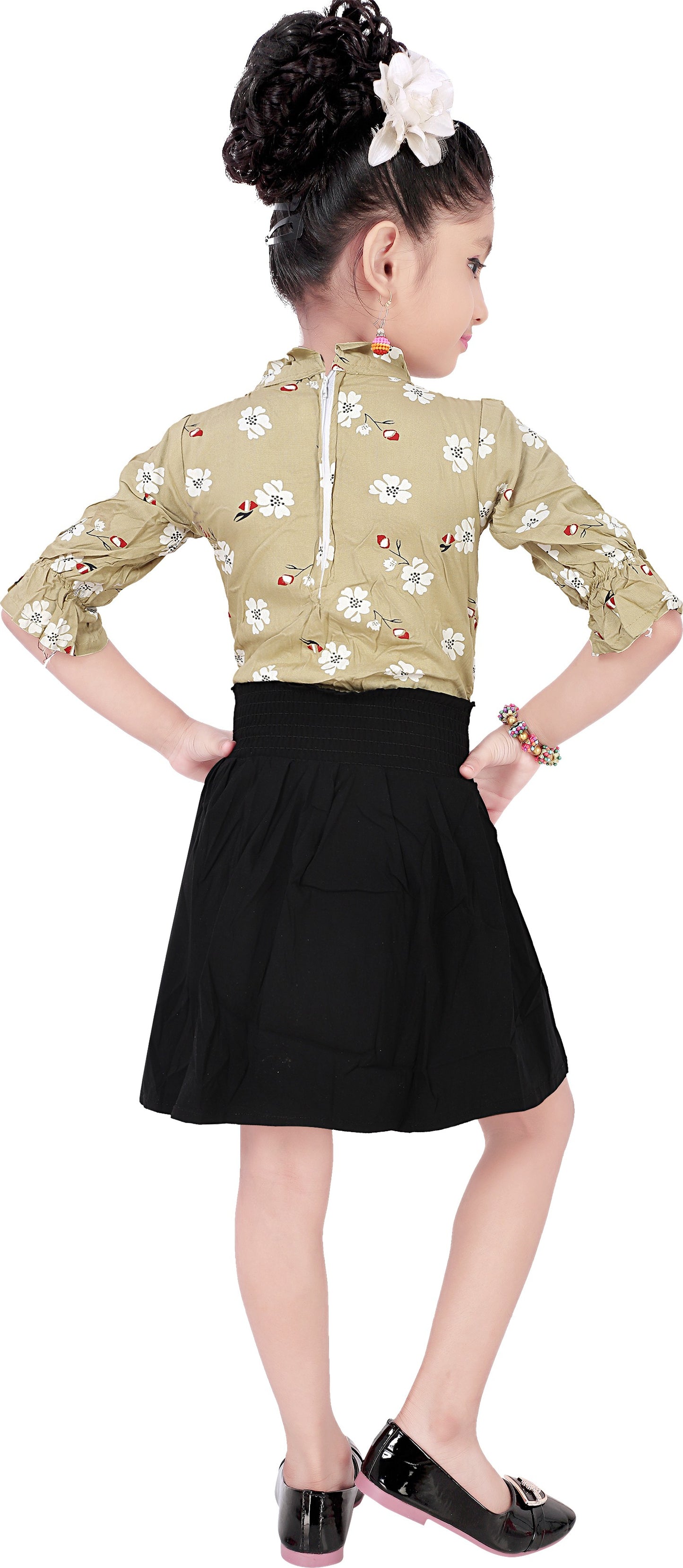 Beige Viscose Rayon Dress For Girls