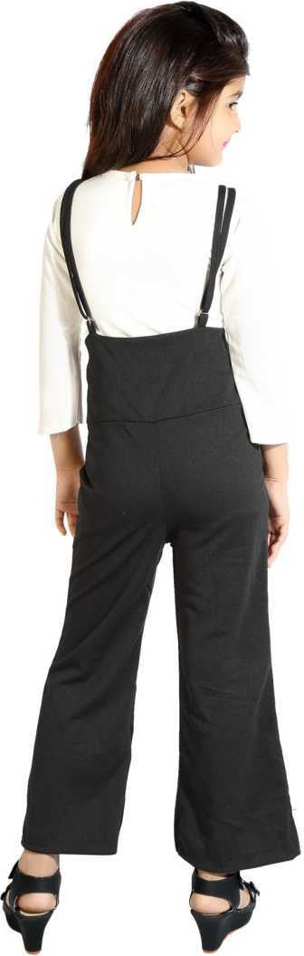 Black Polyester Kids Dungaree Romper For Girls