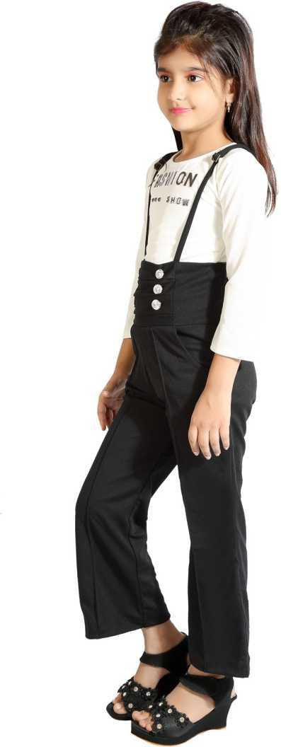 Black Polyester Kids Dungaree Romper For Girls