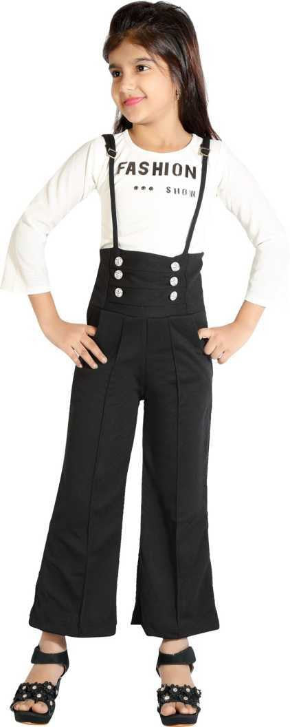 Black Polyester Kids Dungaree Romper For Girls