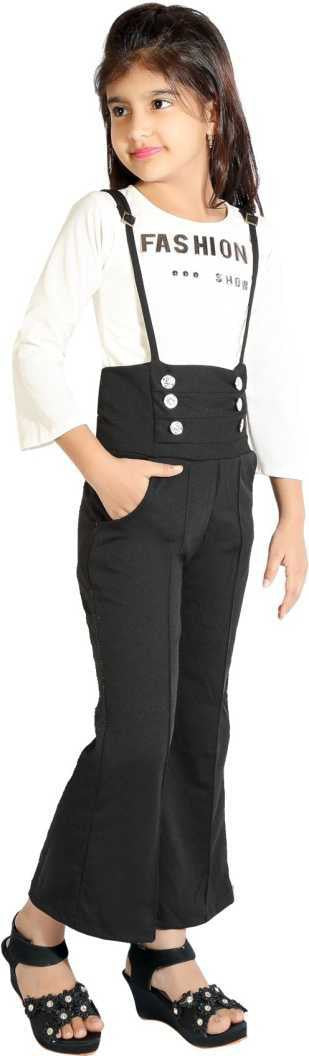 Black Polyester Kids Dungaree Romper For Girls